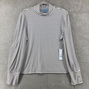 Draper James Top Womens XXL White Black Striped Mock Neck Long Puff Sleeve New